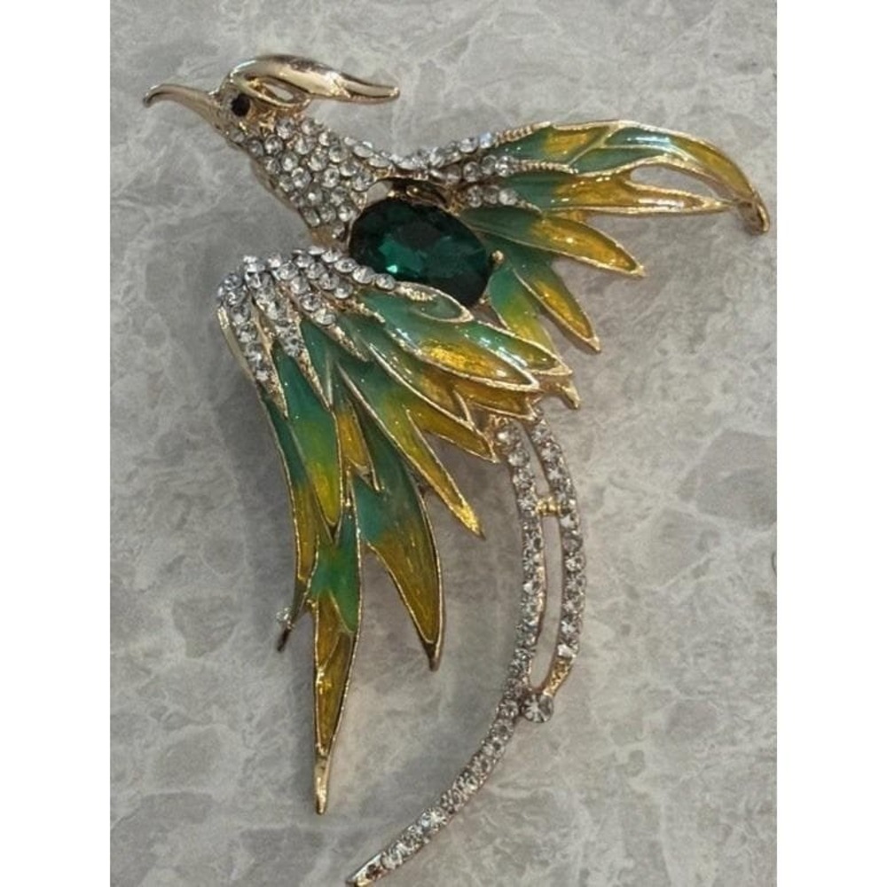 Art Deco Phoenix Bird Of Paradise Crystal Pendant / Broach